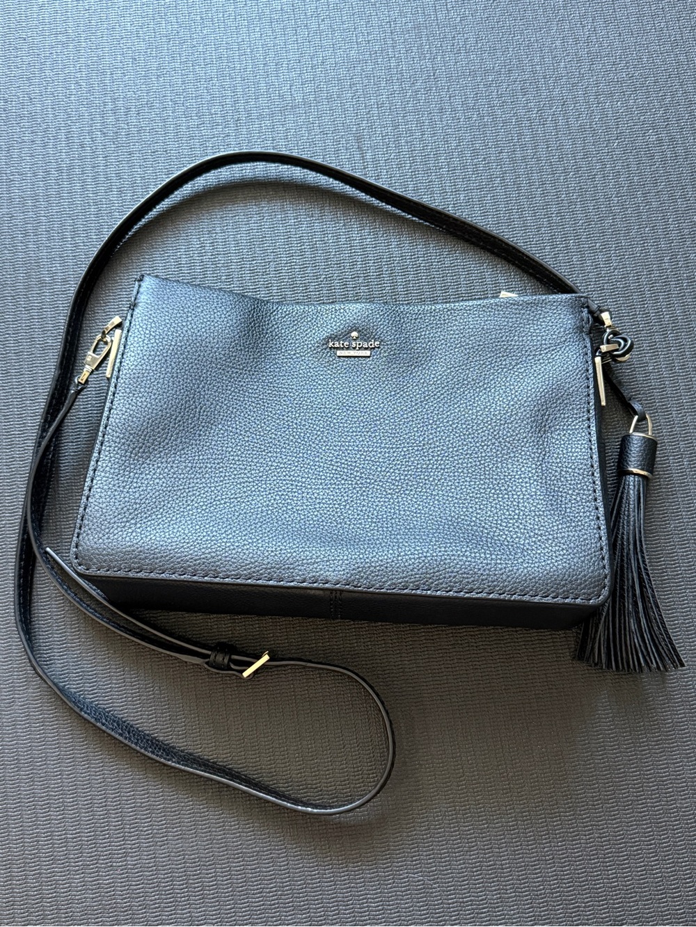 kate spade Black Pebbled Leather Crossbody with Tassel Accent